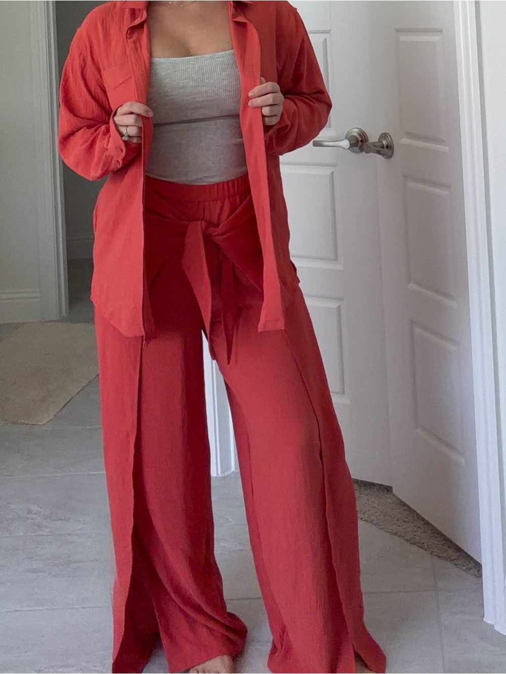P’tula never worn Red Wide-Leg Tie-Waist Pants - and button up top.